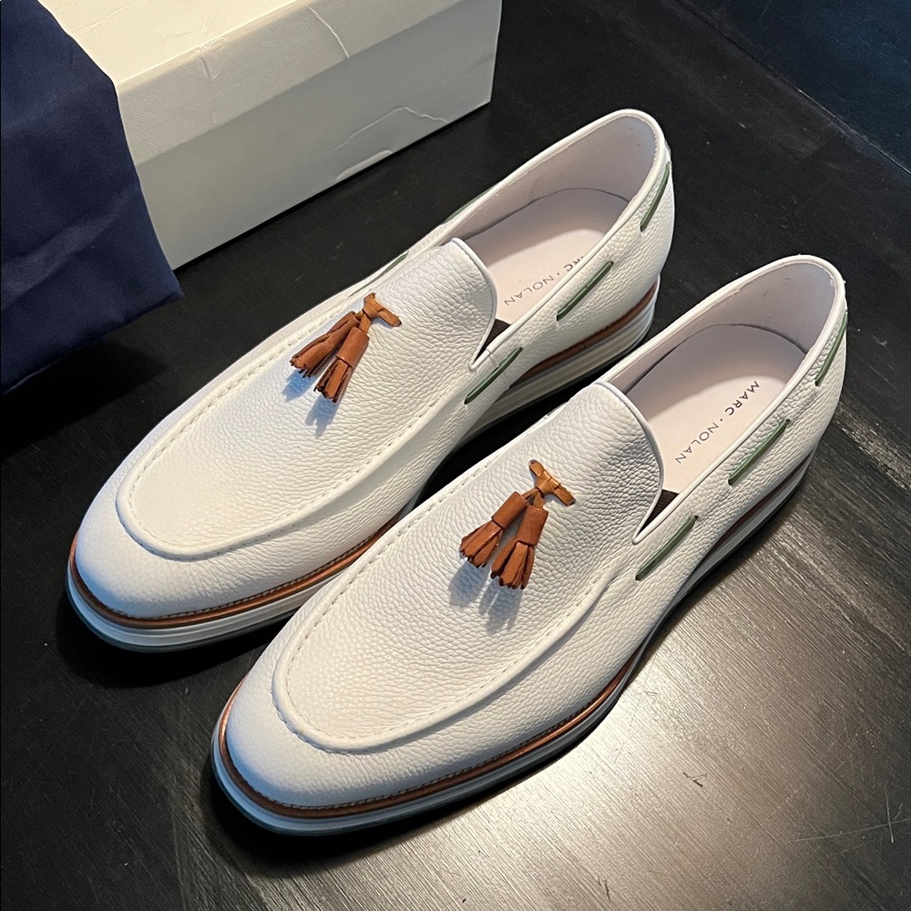 *NIB* Marc Nolan Apollo White Leather Tassel Loafer Sneakers